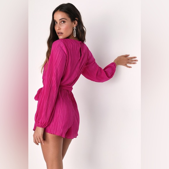 Lulu’s Plissed to Be Here Magenta Plisse Balloon Sleeve Romper - Picture 3 of 10